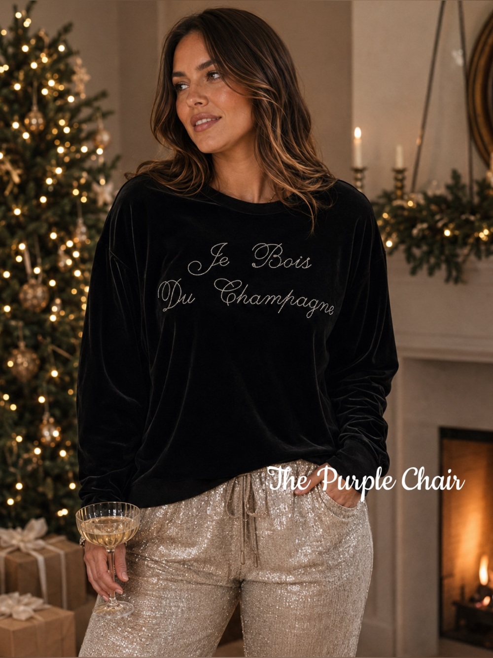MISA Los Angeles NWT Black Velvet Champagne Sweatshirt S
